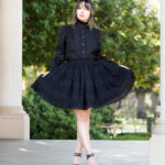 Ronova Pleated Ruffled Blouse and Petticoat Skirt in Black