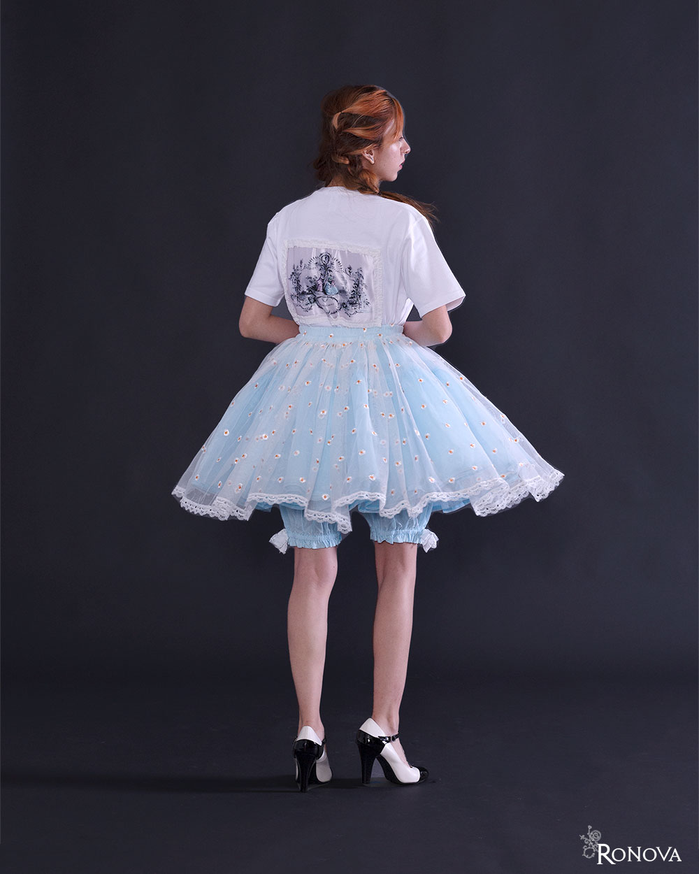 Ronova Petticoat Skirt with Daisy on Mint Blue