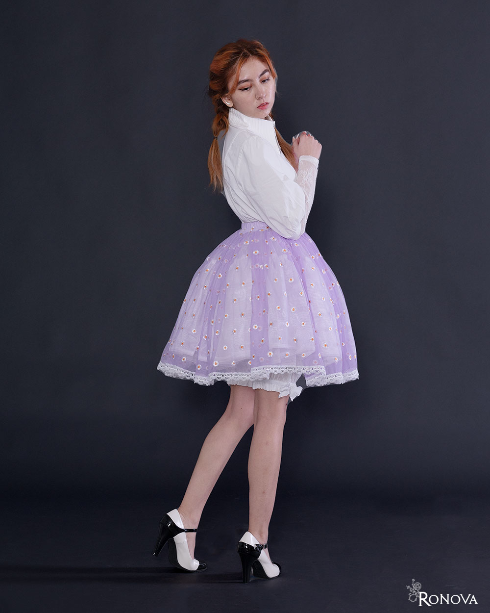 Ronova Petticoat Skirt with Daisy on Purple