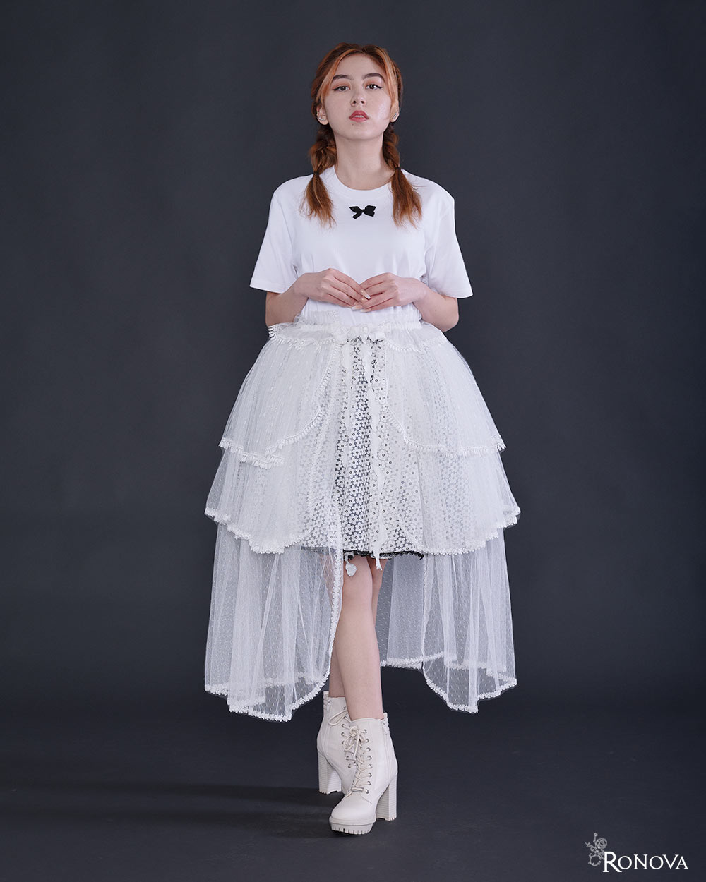 White Ronova Overskirt with Lace Trim and Silver Accents