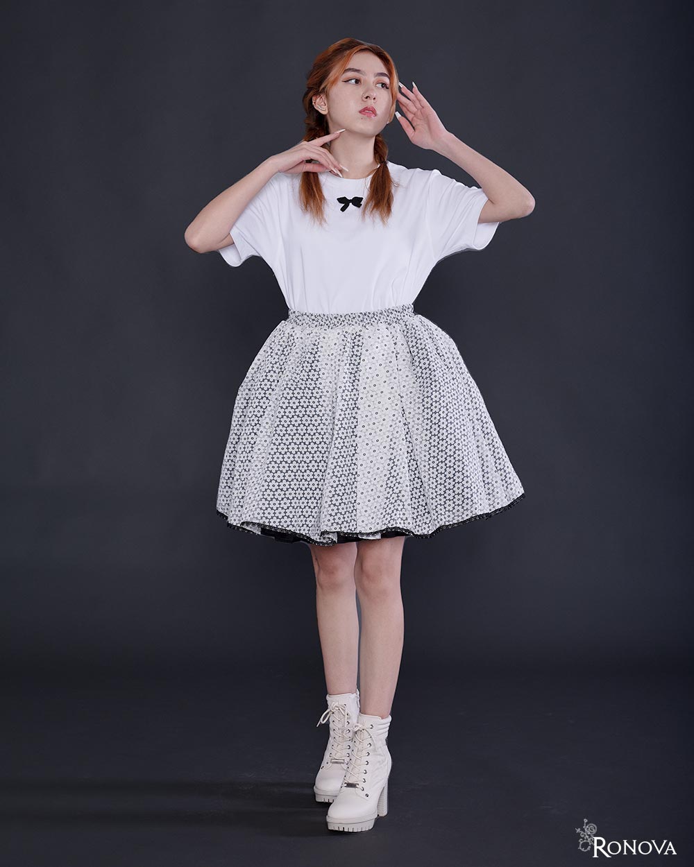 White Lily on Black Petticoat Skirt
