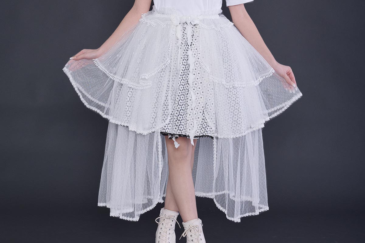 Ronova White Overskirt with Lace and Silver Accent