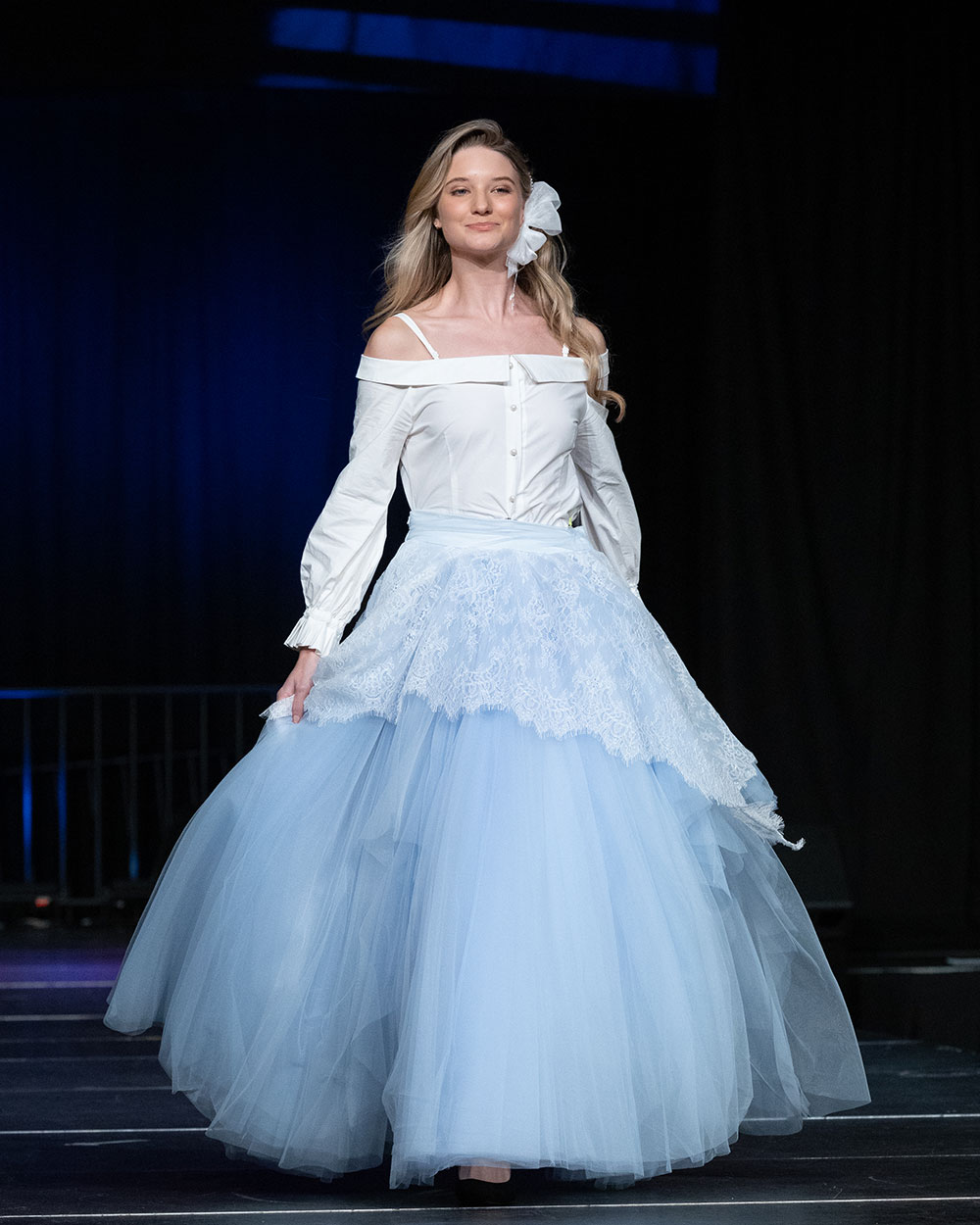 Sky Blue Chiffon Long Skirt with Asymmetrci Lace Runway - Anime Los Angeles Fashion Show 2023