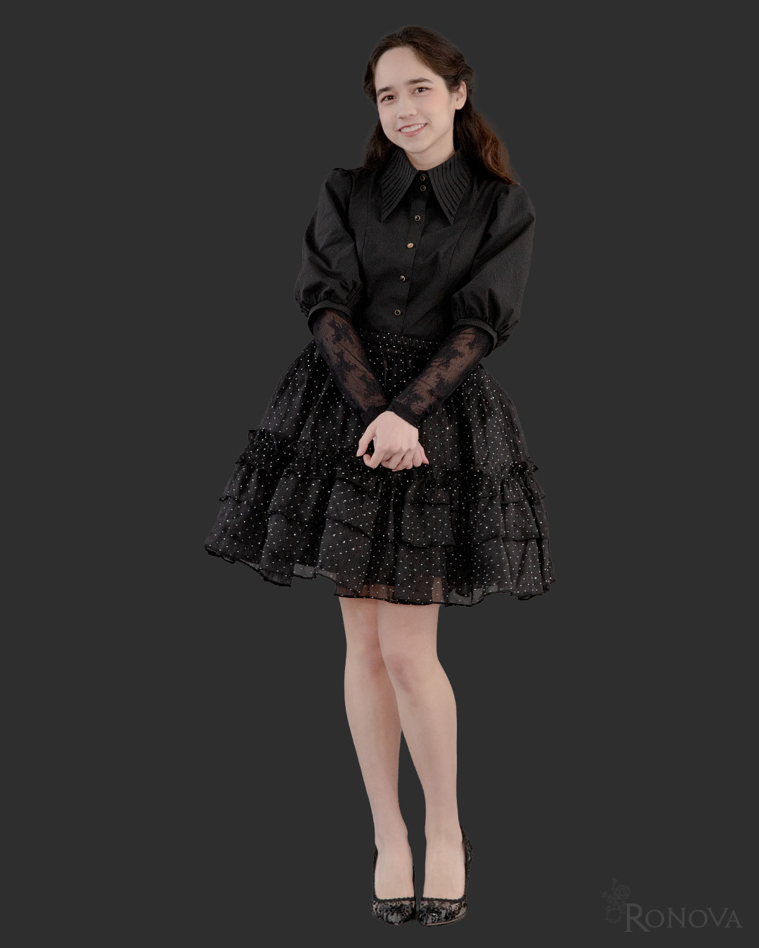 Black Barrymore Blouse with Black Twinkle Twinkle Petticoat Skirt