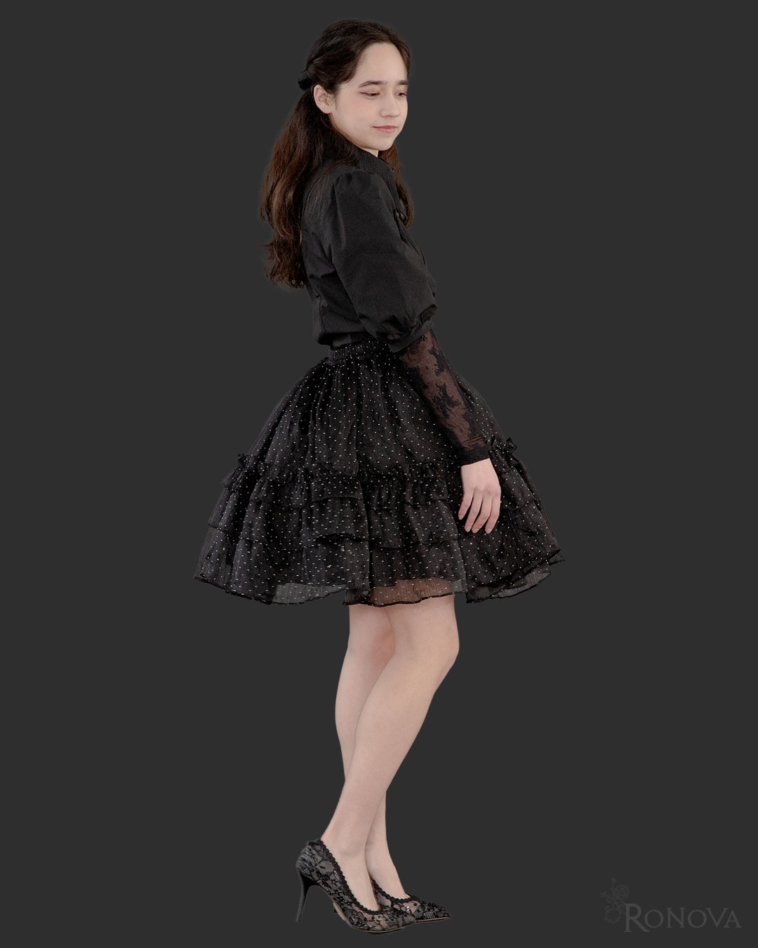 Black Barrymore Blouse with Black Twinkle Twinkle Petticoat Skirt