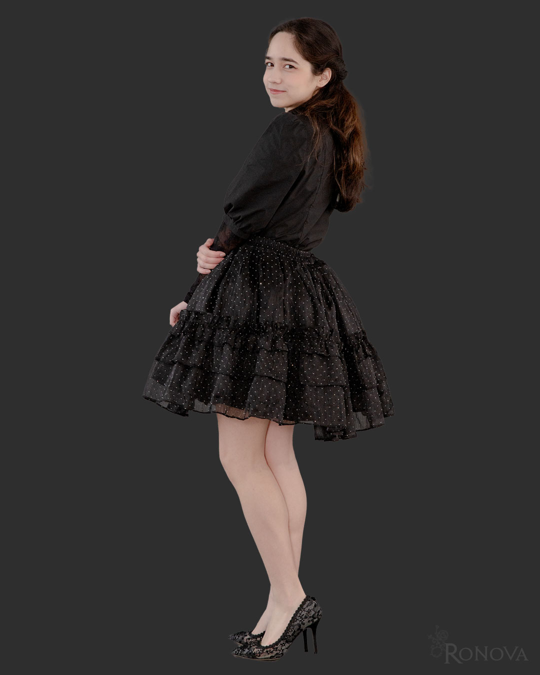 Black Barrymore Blouse with Black Twinkle Twinkle Petticoat Skirt