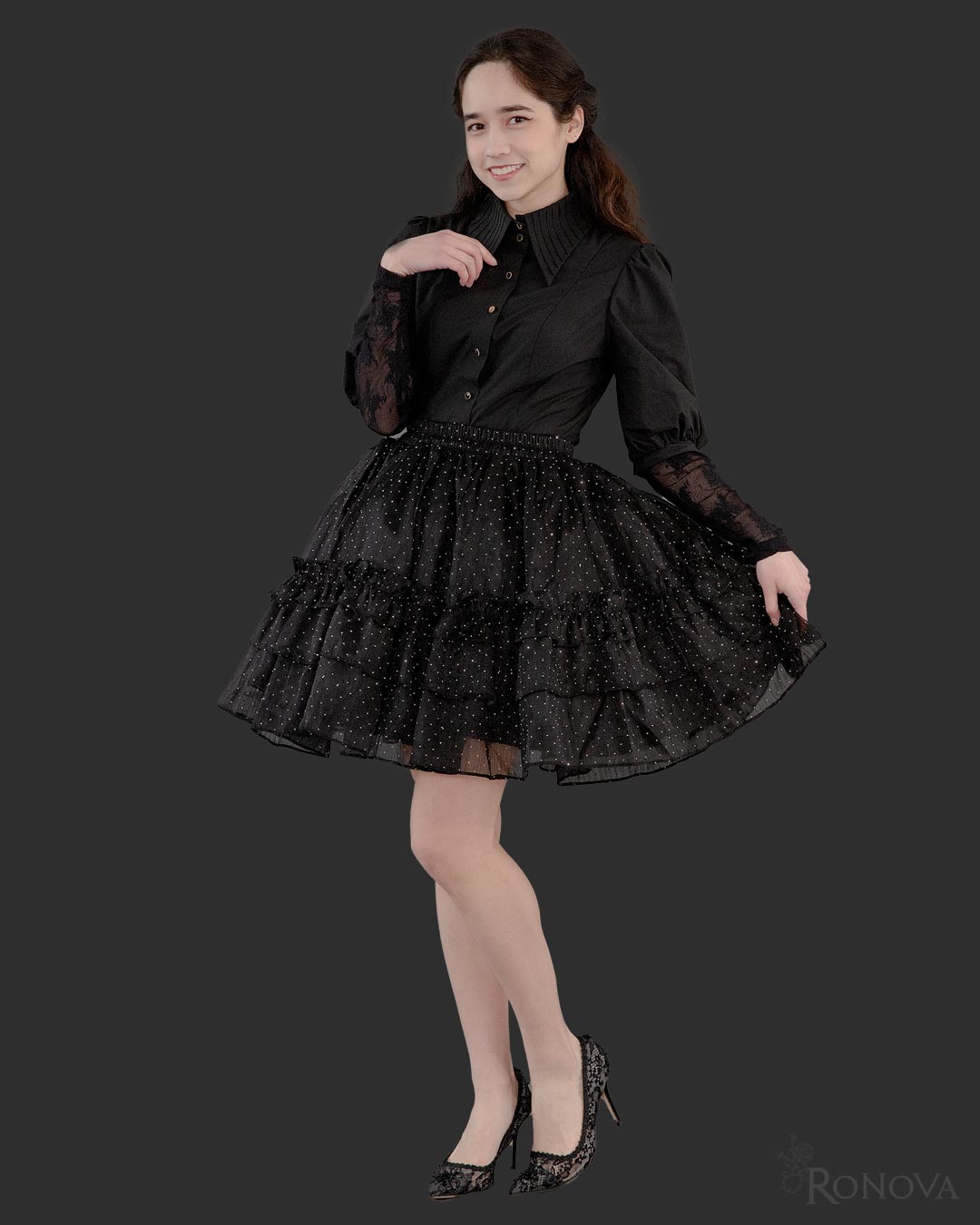 Black Barrymore Blouse with Black Twinkle Twinkle Petticoat Skirt