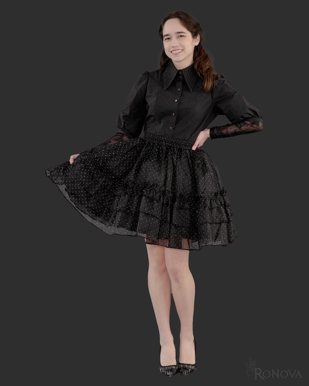 Black Barrymore Blouse with Black Twinkle Twinkle Petticoat Skirt