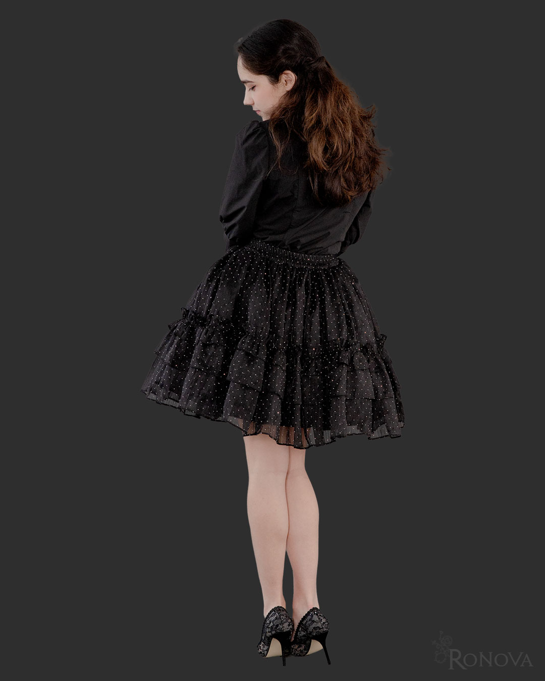 Black Barrymore Blouse with Black Twinkle Twinkle Petticoat Skirt